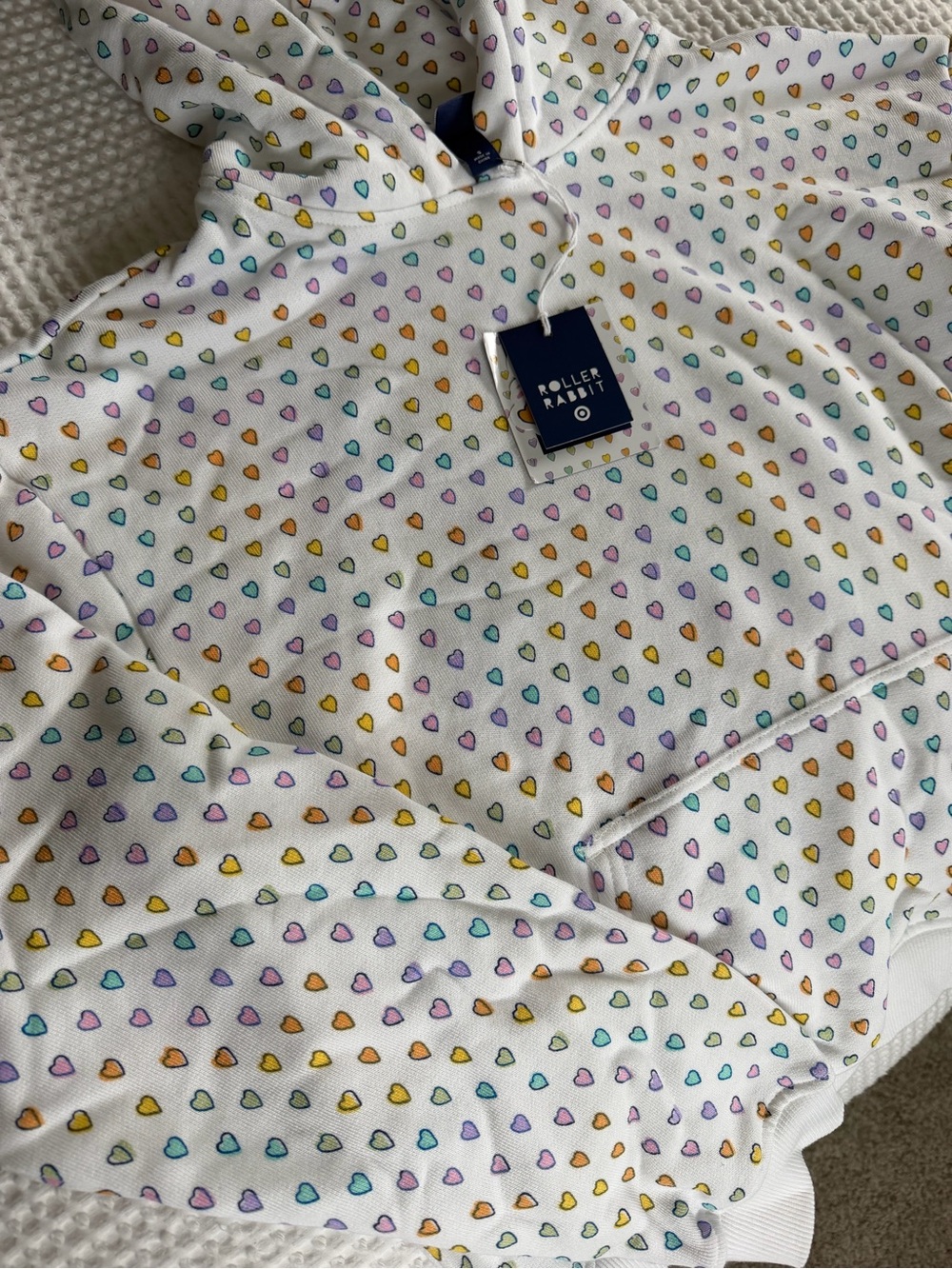 Roller Rabbit White Hoodie with Multicolor Heart Print